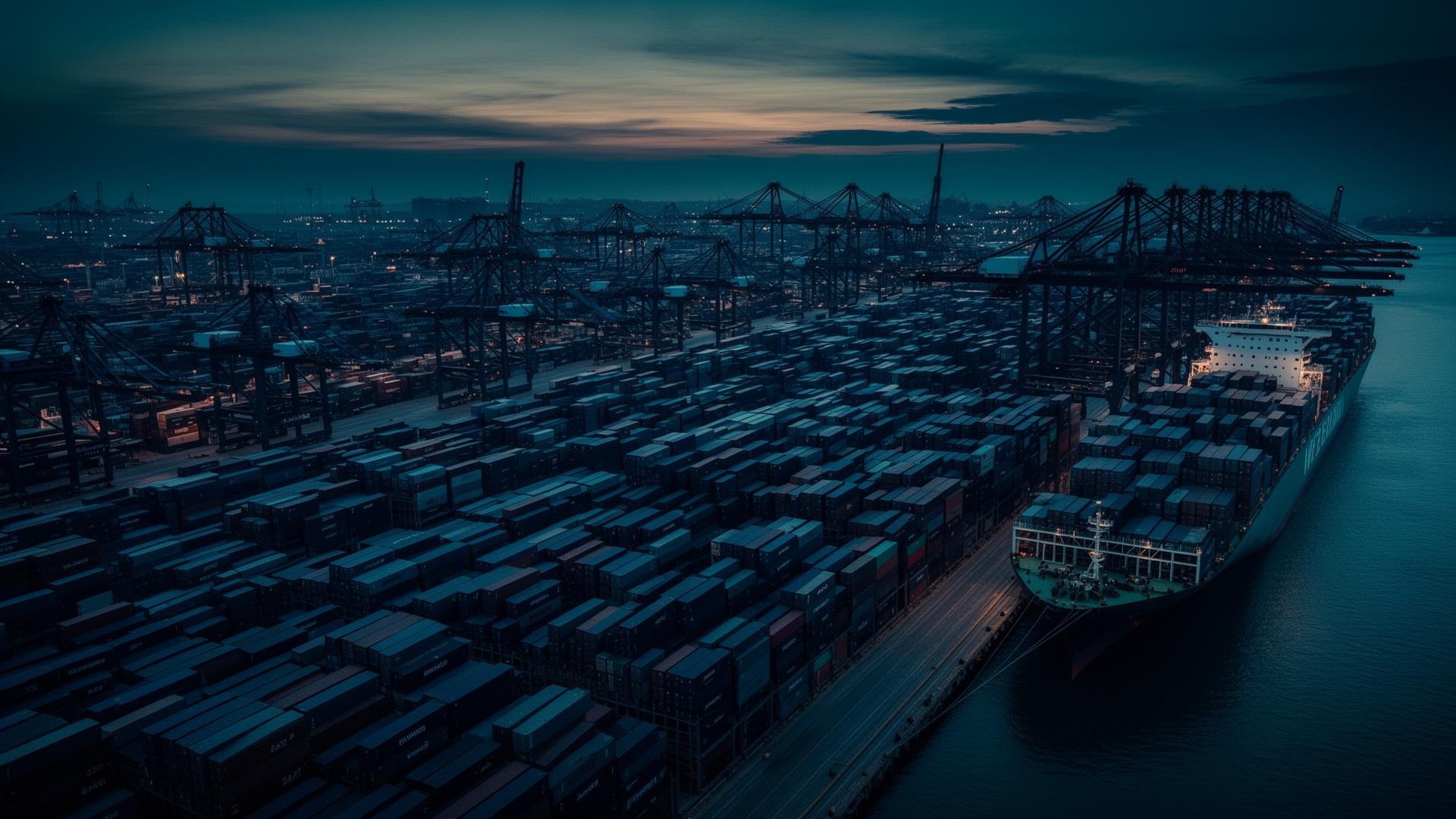 Container port at twilight